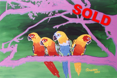 Parrots in a Purple Tree - 24x36 - SOLD
