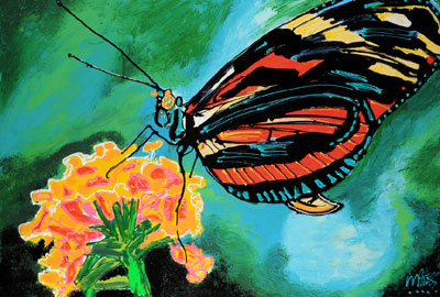 Butterfly with Yellow Flower - 24x36 - ?